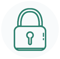 A jade green lock icon on a circular light grey background.