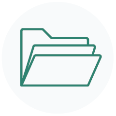 A jade green folder icon on a circular light grey background.