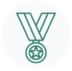 A jade green hanging on a ribbon icon on a circular light grey background.