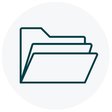 A navy blue folder icon on a circular light grey background.